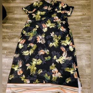 Catherines Black Floral Maxi Shift Dress